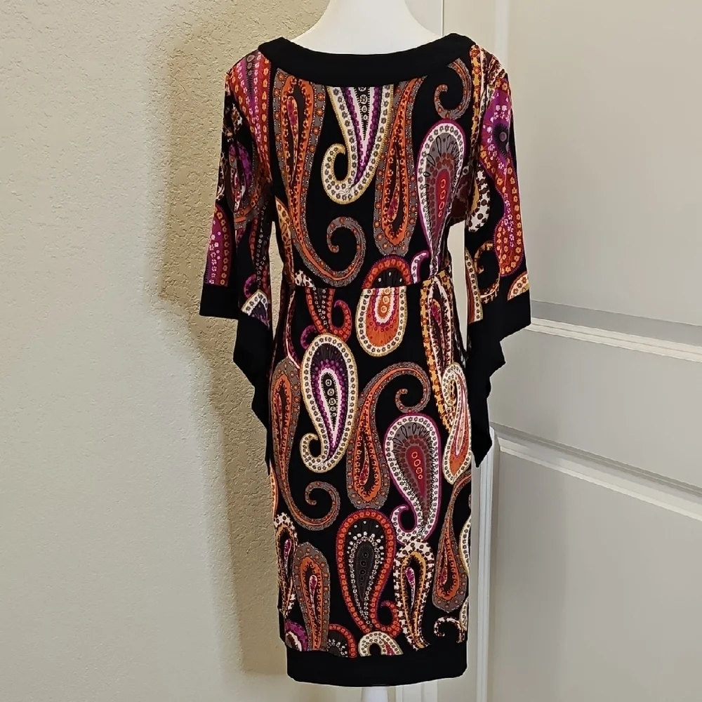 Ronnie Nicole Paisley Midi Dress with Empire Waist, Cascading Bell Sleeves Sz 10 - Picture 6 of 8